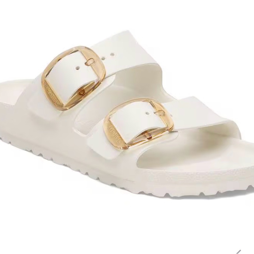 Birkenstock Cream Sandals with Gold Buckles